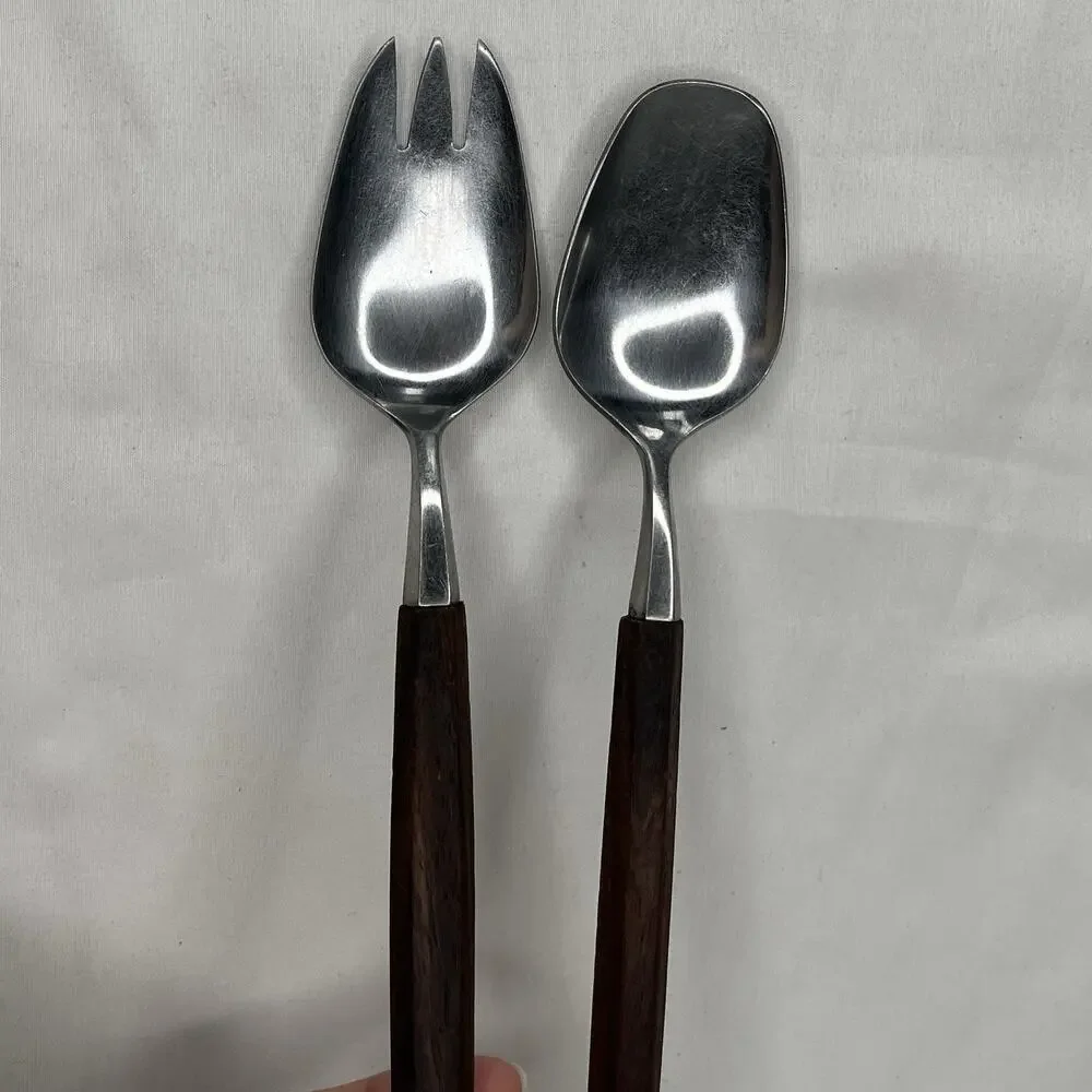 Vintage Rostfrei Salad Serving Set Fork & Spoon wooden handles & stainless steel